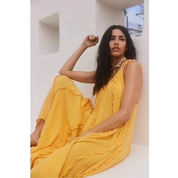Free People Bohemian Ethereal Goddess Gauze Mckinley Maxi Dress Marigold Large - Image 7