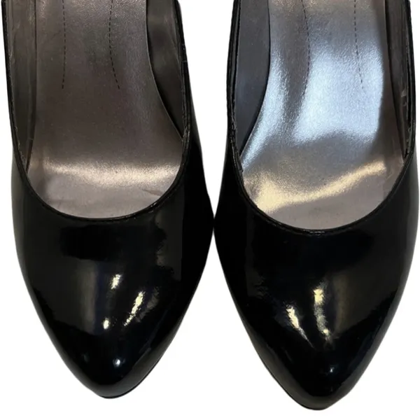 DKNYC Black Patent Pointed Toe Pump Slim Stacked Heel Pumps Stacy size 8 Office - Image 5