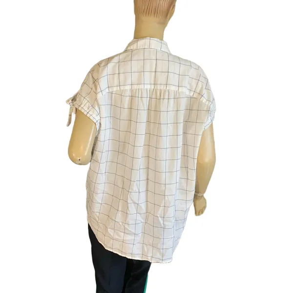 MADEWELL WINDOW PANE PATTERN COTTON WHITE & BLUE BUTTON DOWN TOP (M) - Image 4