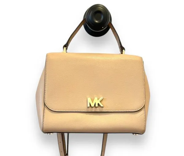 Michael Kors | Mott Beige Leather Top Handle Satchel Crossbody Gold Hardware - Image 11