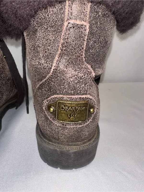 BEARPAW Kayla Women 7 Brown Suede Shearling Fur Cuff Lace Up Plaid Winter Boots - Image 7