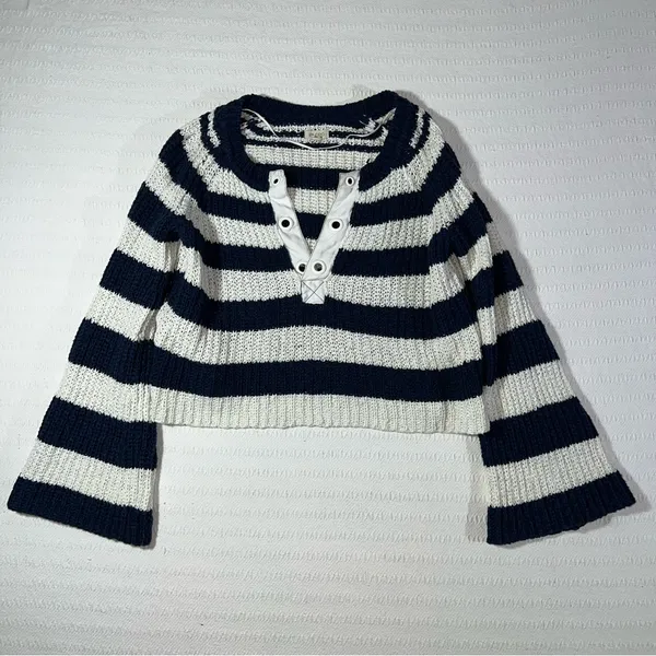 Anthropologie Pilcro Striped Henley Pullover Sweatshirt Women’s S Oversized - Image 2