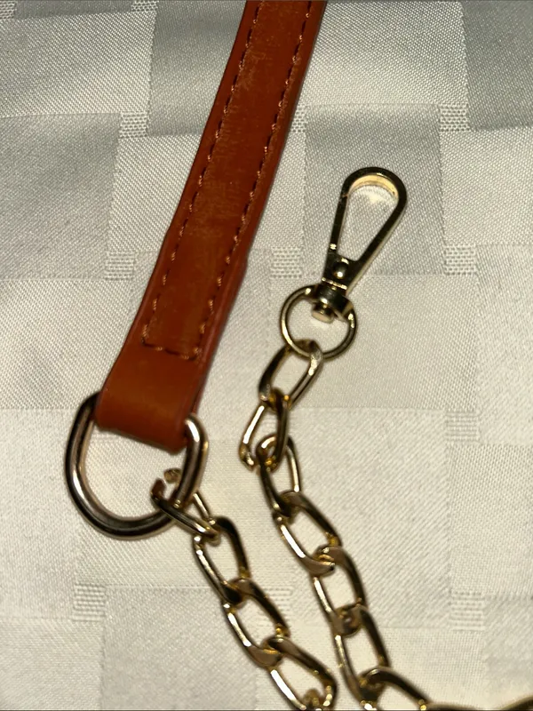 Rust Faux Leather Shoulder Strap with Gold Chains - Image 3