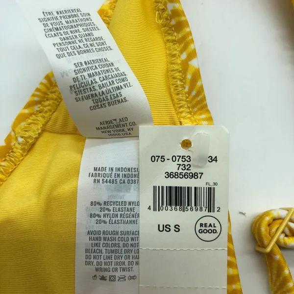 Aerie Real Good Bikini Swim Top Patterned Scoop Removable Cups Yellow White S - Image 4
