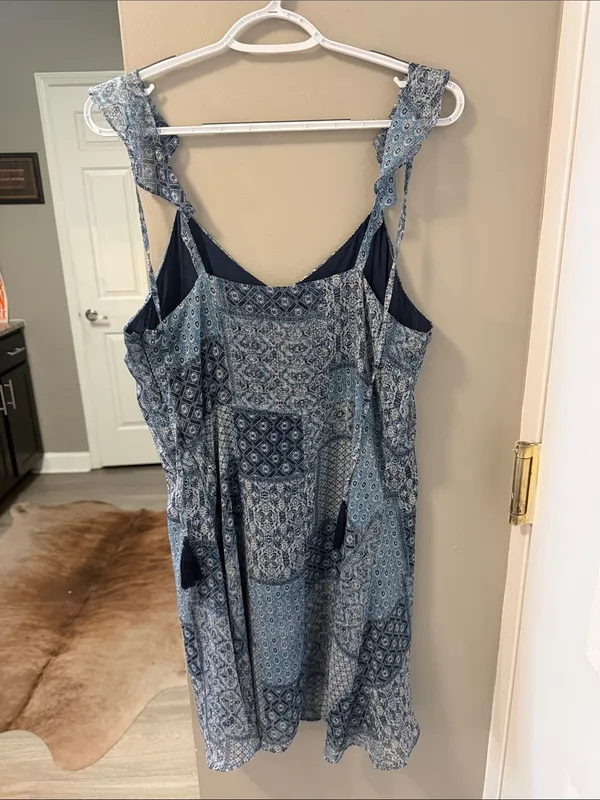 C'isa Blue Patchwork Ruffled Mini Dress – Size Large - Image 5