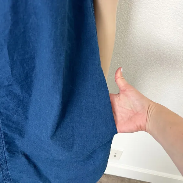 [COS] Blue Chambray Denim Half Sleeve Boat Neck Shift A-Line Mini Dress Size 6 - Image 6