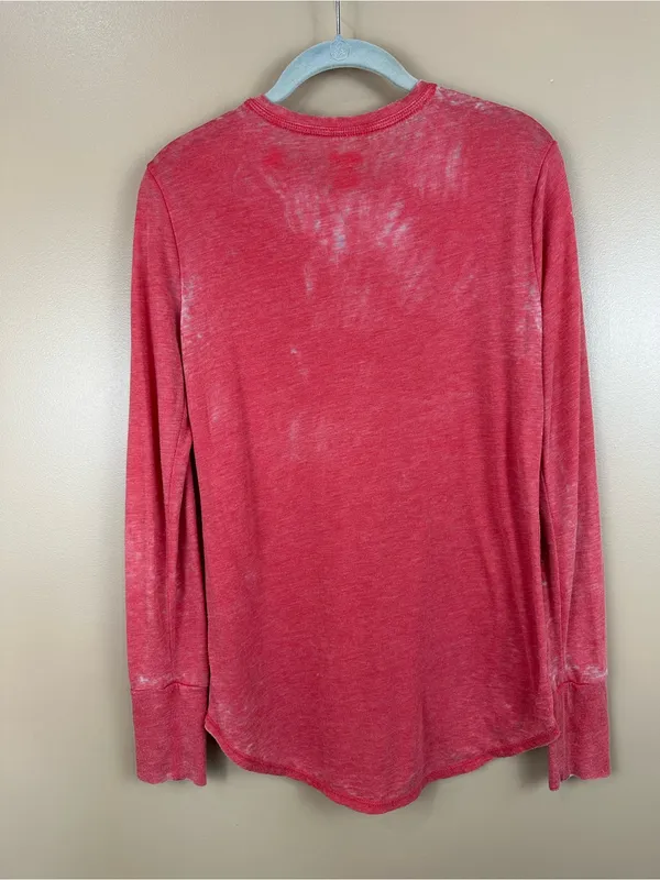 Aerie Distressed Long Sleeve Tee Pink Coral Soft Casual Lightweight Boho M - Image 9
