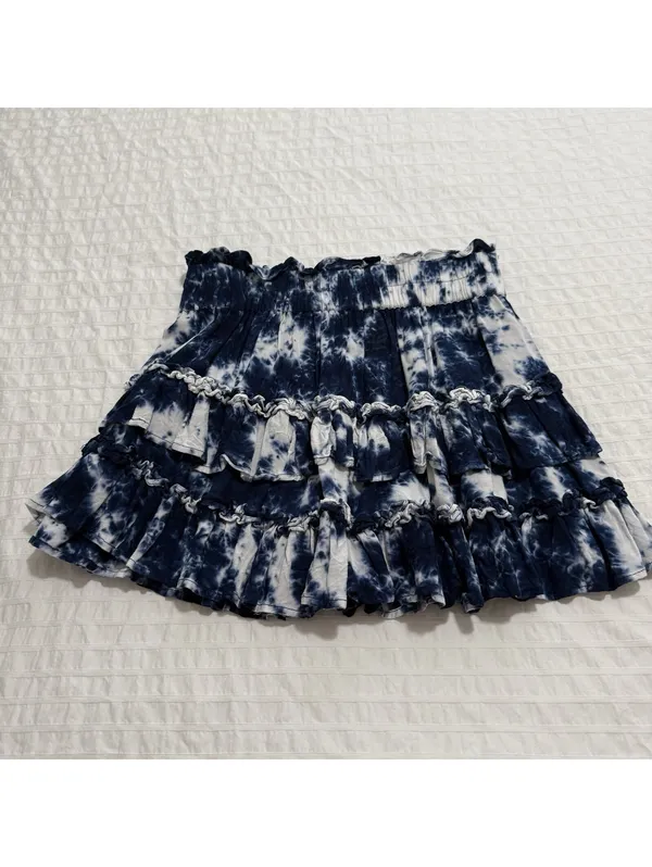 Cake For Dinner Blue & White Tie Dye Ruffle Tiered Mini Skirt Sz M Medium - Image 8