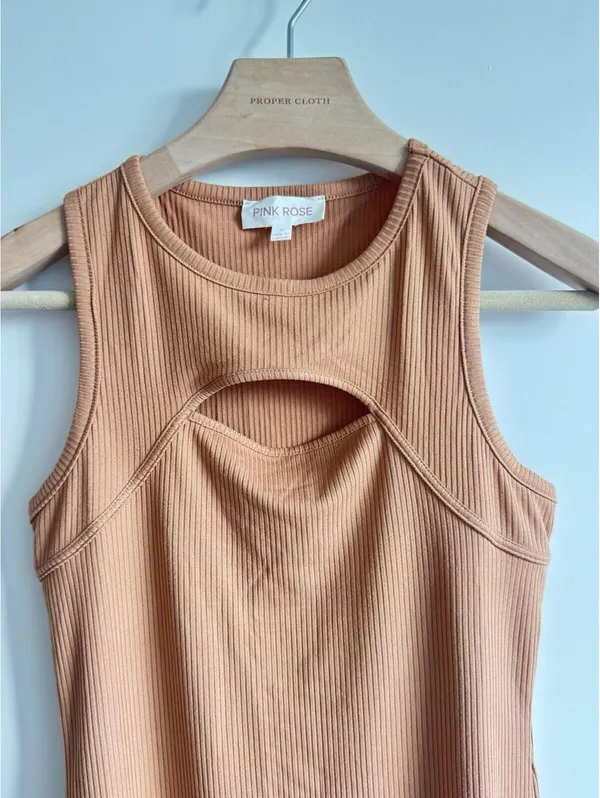 Pink Rose peach ribbed cutout mini dress size L Y2K bodycon - Image 2