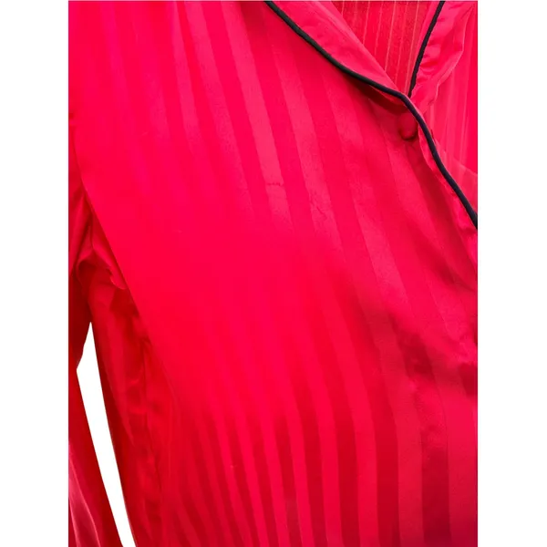 House of Harlow 1960 Red Satin Shadow Stripe Pajama Set Large Button Down Pants - Image 4