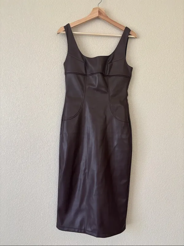Commense Sleeveless Brown Faux Leather Midi Dress- NWT - Image 2