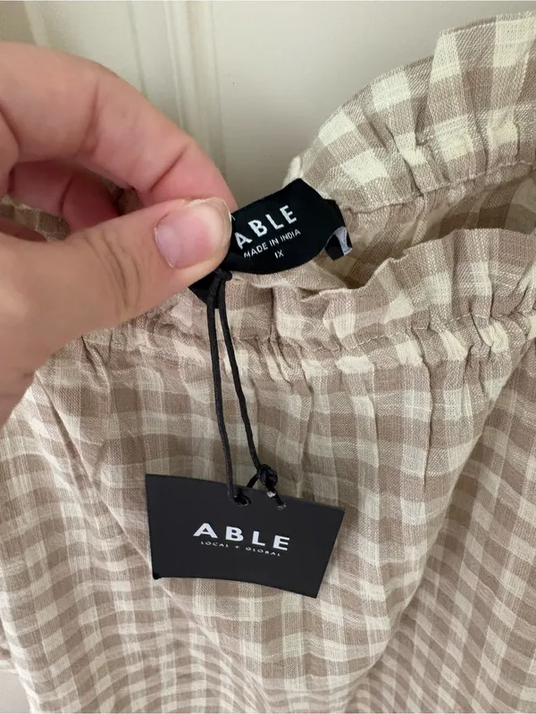 ABLE Gingham Tie Smocked Top Size 1X NWT - Image 3