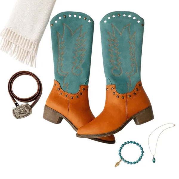 Matisse Tumbleweed Western Cowgirl Boots Cognac Turquoise Leather 9.5EE NWOT - Image 3