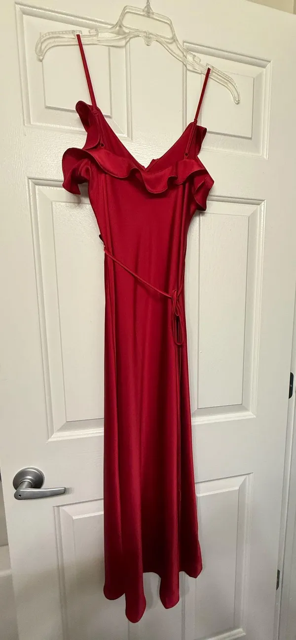 Red Ruffle Midi Dress - Image 4