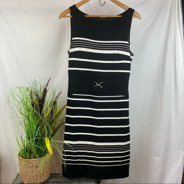 Striped Sleeveless Woven Knit Shift Dress From White House Black Market 8 - Image 2