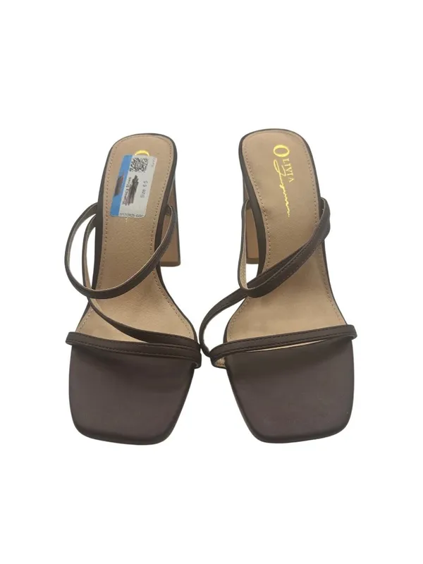 Olivia Ferguson Size 5.5 Strappy Brown Square-Toe High Heel Sandals Womens - Image 3