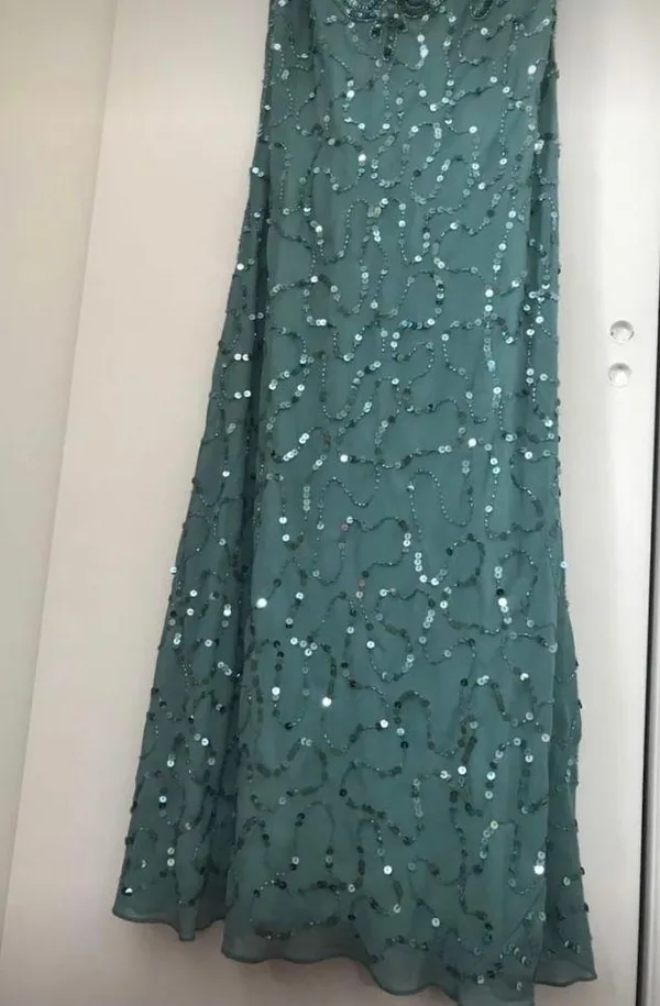 Modcloth Teal Sequin Beaded Formal Gown / Prom Dress - Image 3
