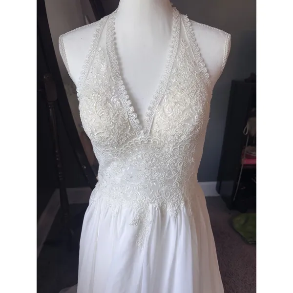 JJs House White Lace Halter Wedding Dress - Image 3