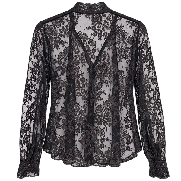 Vintage 90s Y2K New York & Company Black Floral Lace Sheer Button Front Blouse M - Image 2