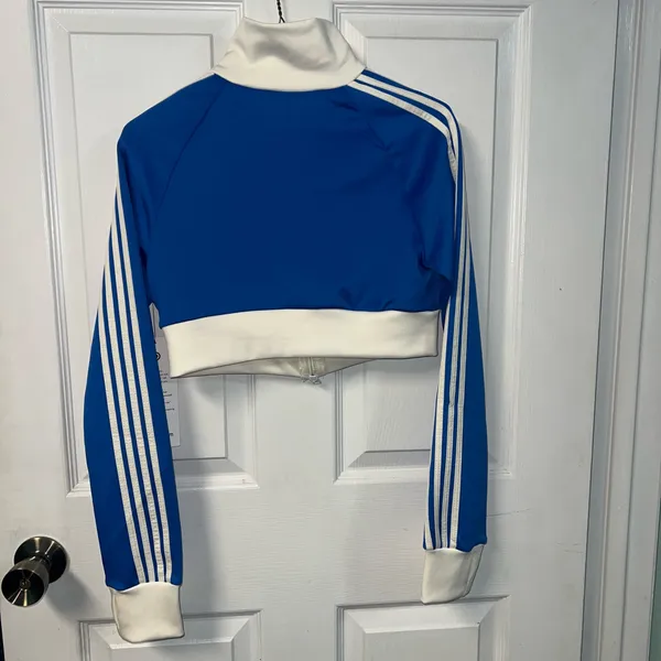 Love poem blue track jacket striped cropped zip up sweater athletic activewear medium - Image 3