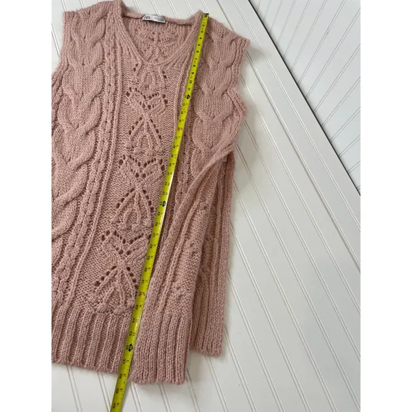 ZARA Pink Wool Blend Cable Knit Tunic Long Oversized Sweater Vest Top Size S - Image 4