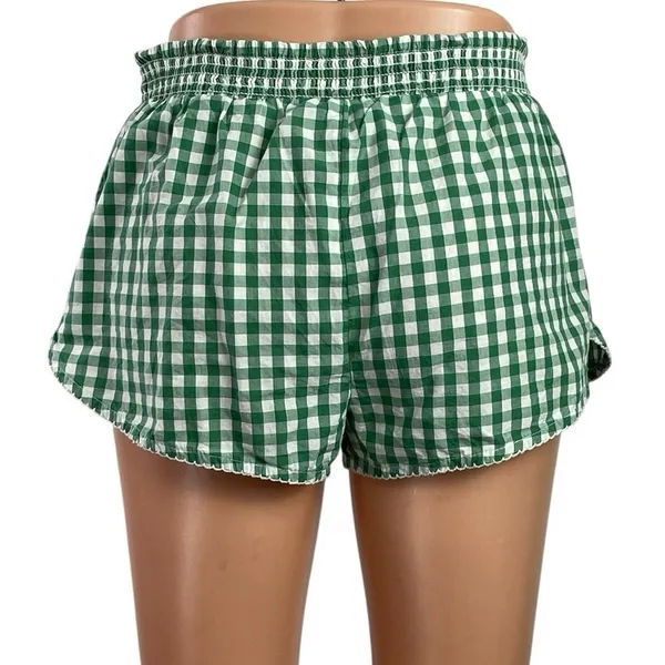 Free People Women's Green Gingham Check High Rise Boxer Lounge Shorts Size XS - Image 3