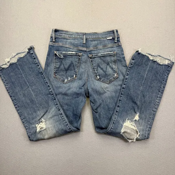 MOTHER The Insider Crop‎ Step Chew Jeans Dancing On Coals Blue Distressed 26 - Image 2