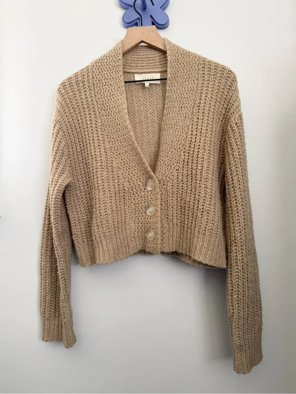 The Great. 0 XS‎ Montana Crop Cardigan Beige Tan Relaxed Boxy Boho - Image 2