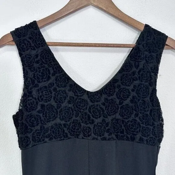 Byer Too! 90s Y2K Babydoll Whimsigoth Black‎ Crushed Velvet Rose Midi Dress Med - Image 3