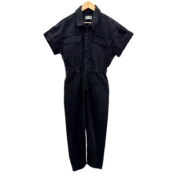 Free People Marci Denim Jumpsuit M Iron Black Utility Coverall Boiler Suit Work - Image 3