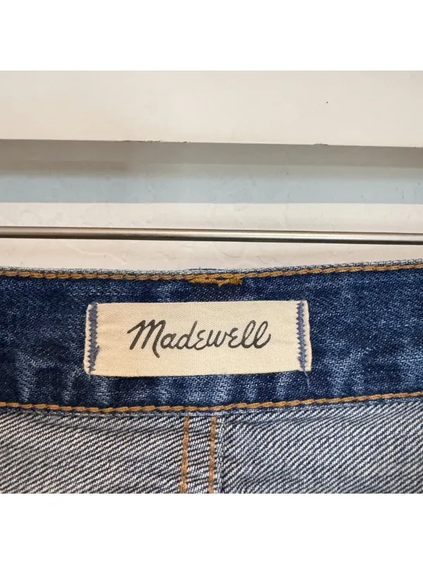 Madewell Skirt Size 26 Blue Button Fly‎ Distressed Raw Hem A Line Mini Y2K Retro - Image 6