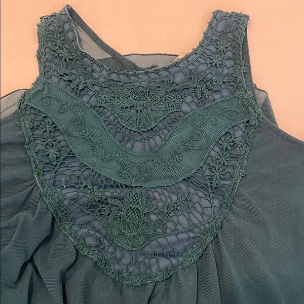 Altar'd State size small teal sleeveless lace and ruffles sheer A line dress EUC - Image 7