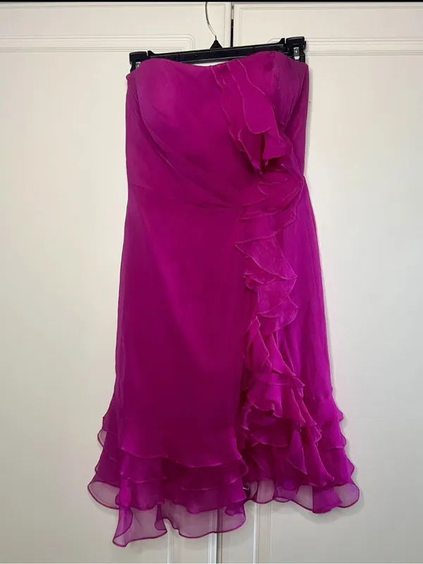 Y2K Kurt Thomas 100% Silk Strapless Ruffle Cocktail Dress - Image 2