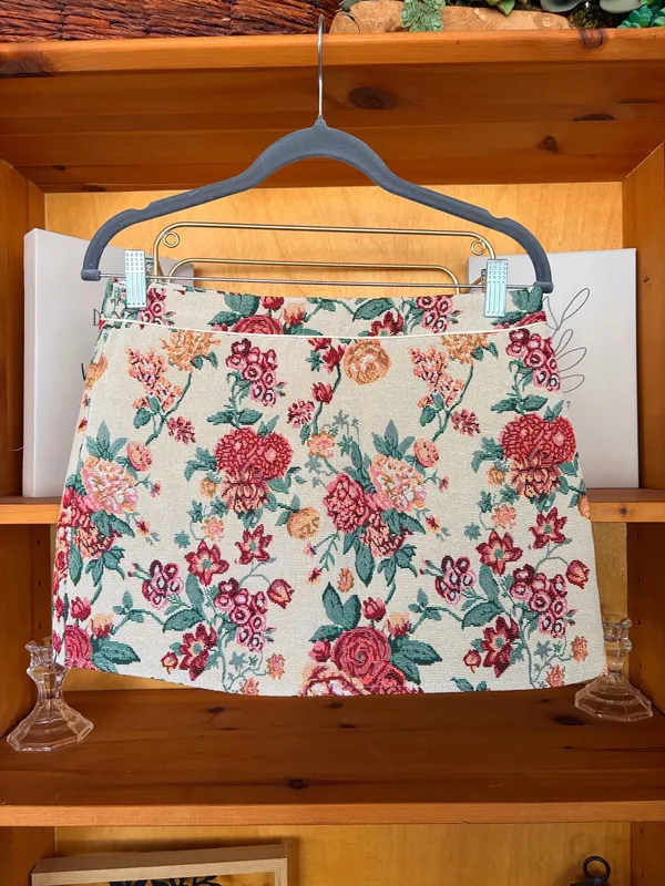 Floral Tapestry Mini Skirt Vintage Inspired Western Boho Fall Cotton Blend S - Image 2