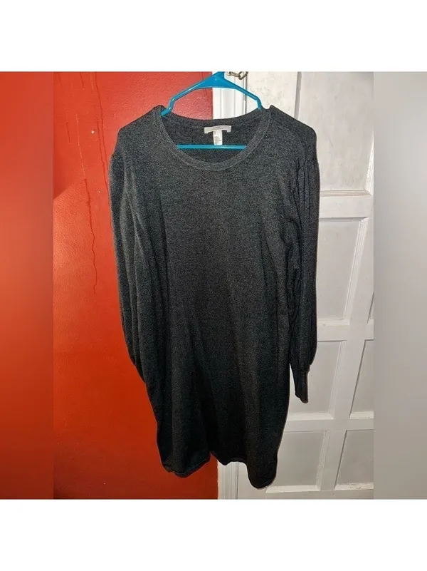 H by Halston Scoopneck Long Sleeve Dark Grey Sweater Dress - Image 5