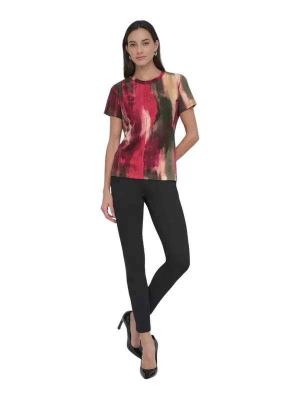 NWT DKNY Print Logo Embossed T-Shirt P5EHXWNA June Brush Stroke Red Multi S - Image 2