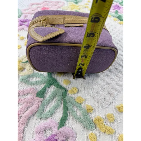 Modella‎ Purple Textured Makeup Bag Tan Trim Heart Keychain Travel Vanity Case - Image 6