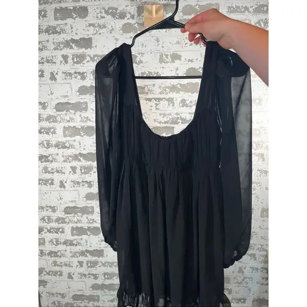 Abercrombie & Fitch | women square neck black flowy dress with long sleeves - Image 2