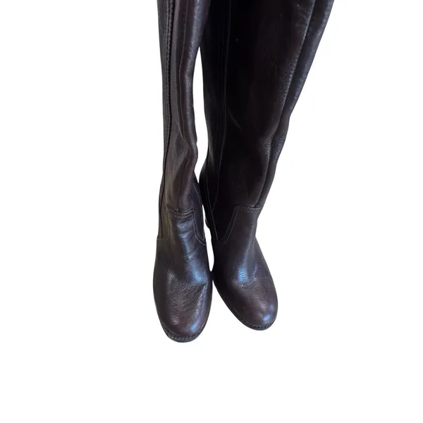 Adrienne Vittadini Birdie Brown Leather Knee High Boots Women's Sz 8.5 Tall Heel - Image 4