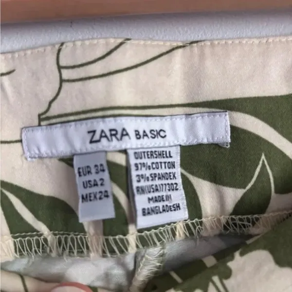 Zara Basic Olive Green and Cream Boho Floral Patterned Pants - Image 3