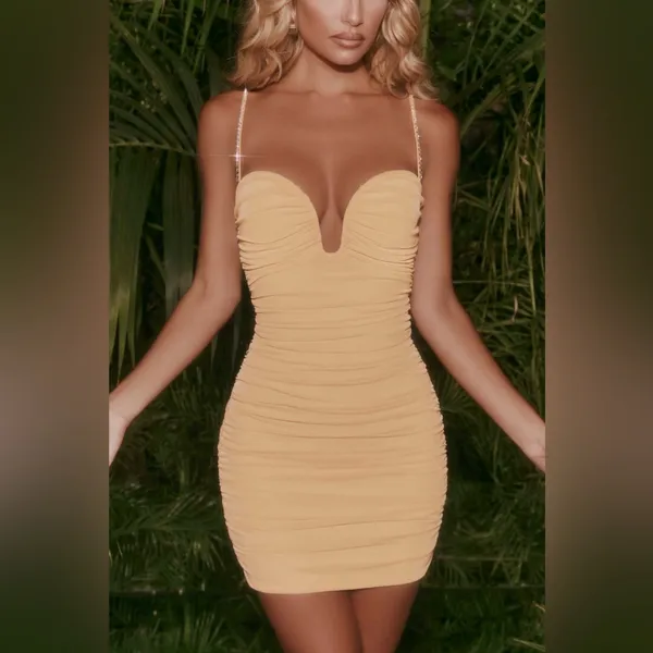 Oh Polly Never Too Late Mini Dress in Beige Size 6 - Image 7