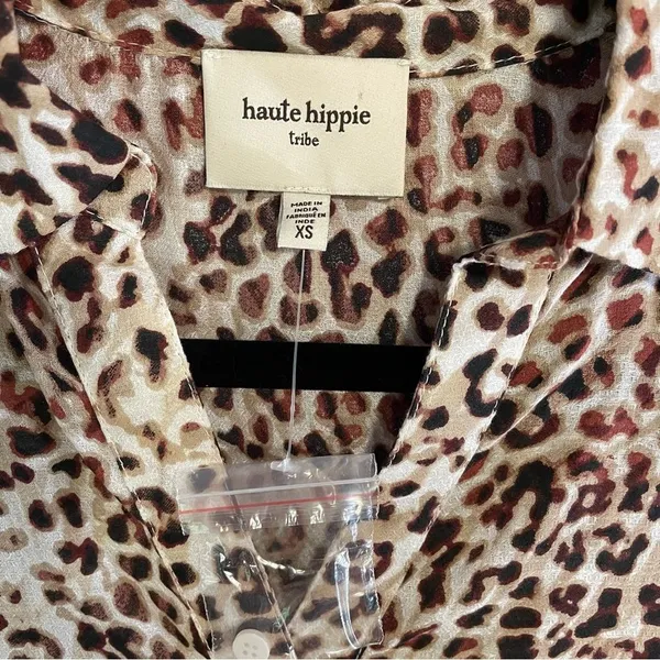NEW Haute Hippie Tunic Top Sheer Leopard Print Chiffon Boho Modal Popover XS - Image 7