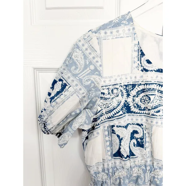 Wrangler Retro Paisley Bandana Print Scallop Hem Mini Dress Blue White - Image 2