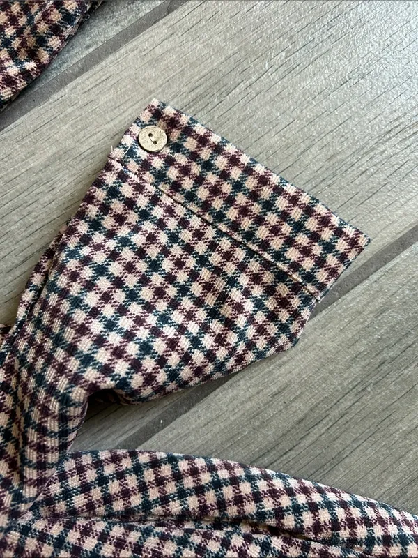 GOUGOU Brown and White Gingham Long Sleeve Midi Dress with Buttons - Image 7