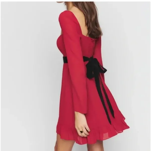 Reformation Silves Mini Dress In Poinsetta Square Neckline Mini Dress w/ Tags - Image 4