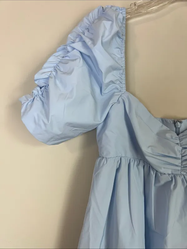Amanda Uprichard Babydoll Mini Dress Puff Sleeve Romantic Baby‎ Blue Sz Small - Image 4