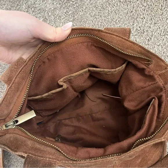 Urban Outfitters Purse Small Suede Leather Cross Body and Top Handles Zip Close - Image 5
