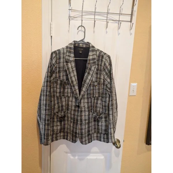 Halogen Blazer Womens XL Multicolor Plaid Tweed Single Breasted One Button - Image 6