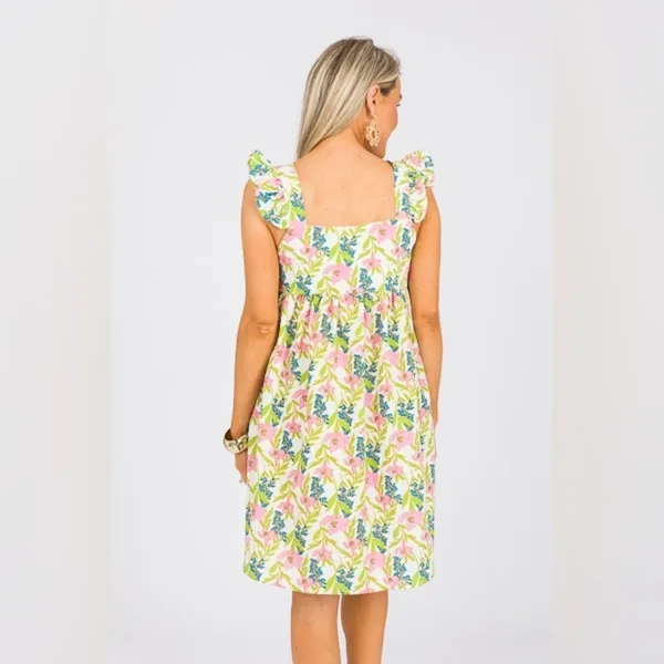 Tuckernuck Linen floral block print babydoll mini dress ruffle pyjama square neck flutter - Image 3
