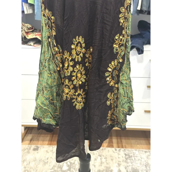 Sunflower Women's Sleevelss Tunic Dress Black Yellow Floral OS Semi Sheer - Image 3